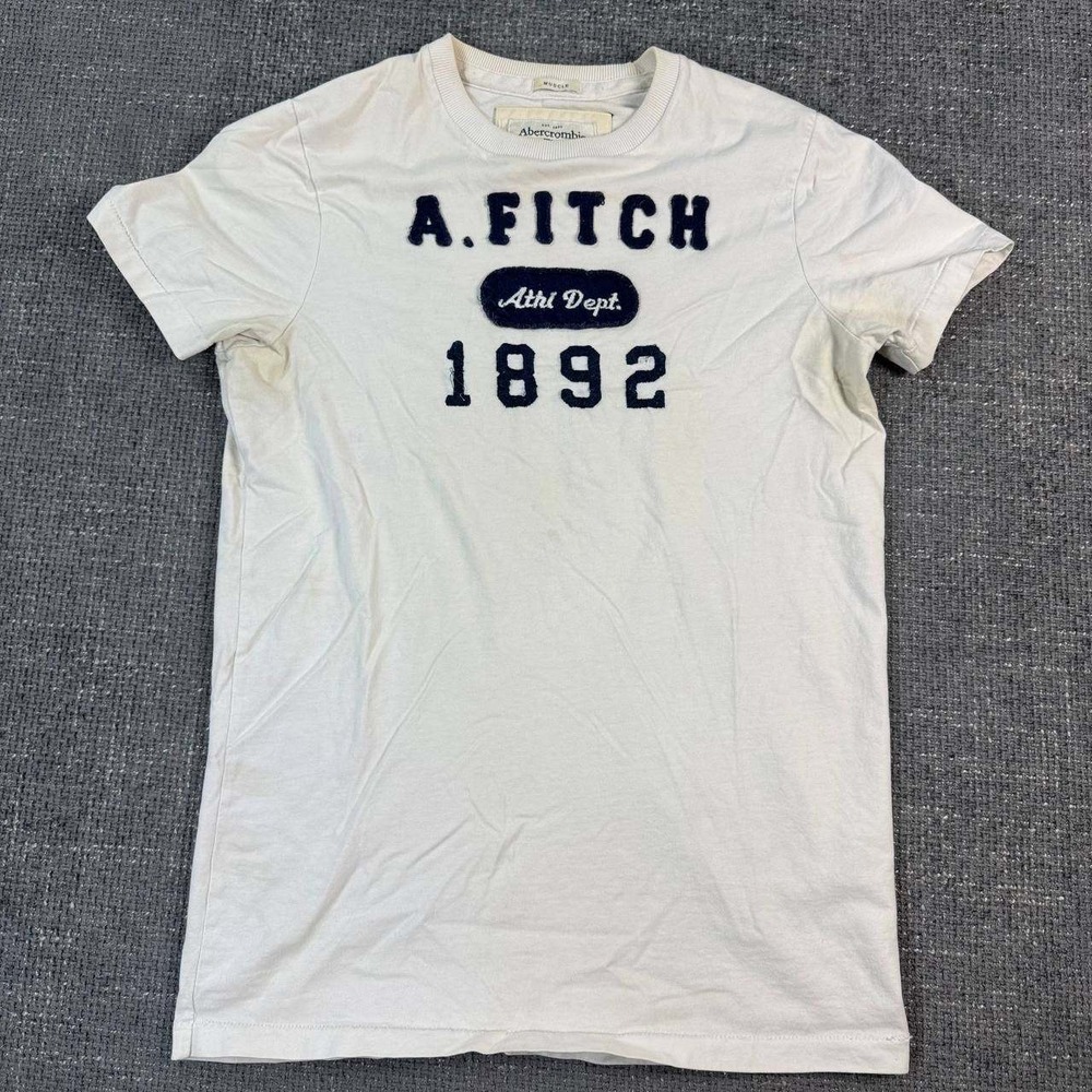 Abercrombie & Fitch Graphic Tee Mens S White Muscle Fit Athl Dept 1892 Y2K